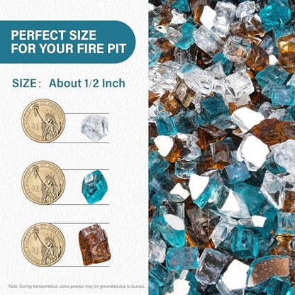 NUPICK 20 Pound Fire Glass, 1/2 Inch Reflective Fire Pit Glass