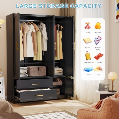 Metal Armoire Wardrobe Closet, 70.5" Bedroom Clothing Storage Cabinet