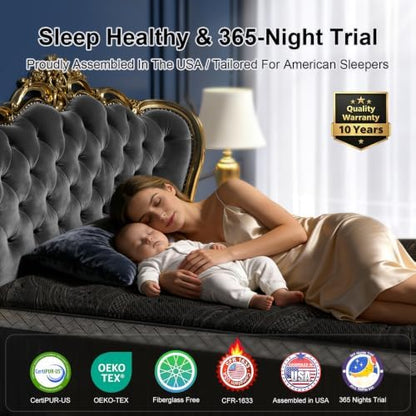 14 Inch Full XL Size Mattress, Upgraded Luxury Hybrid Full XL Mattress In A Box with 7-Zone Support for Cool Night & Pressure Relief, Fiberglass Free, 365 Nights Trial, 10 Years Warranty, Medium Firm