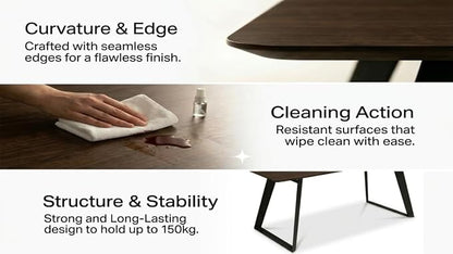 ZckyCine 63‑78.7 Inch Extendable Dining Table, Rectangular Tabletop with Black Metal Legs for 6‑8 People
