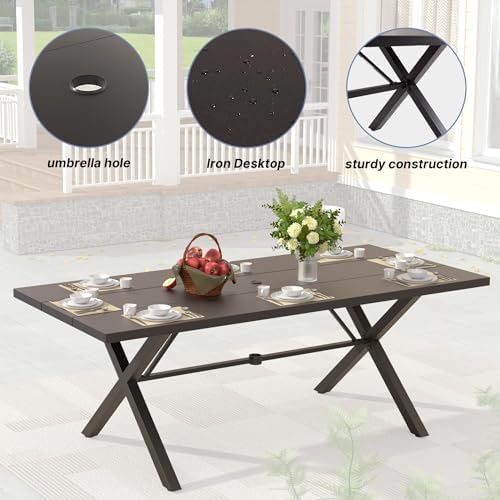 7 PCS Outdoor Patio Dining Set,Patio Table and Chairs Metal Outdoor Patio Furniture Set with Umbrella Hole,Dining Table Set with Swivel Chairs for Deck,Backyard and Garden,Navy Blue