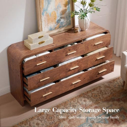 3-Piece Bedroom Set, Curved 9-Drawer Dresser&2-Drawer Nightstands
