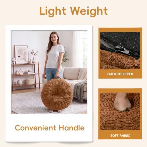 Hobestluk Stuffed Pouf Ottoman Footrest,Round Footstool,Large,Orange