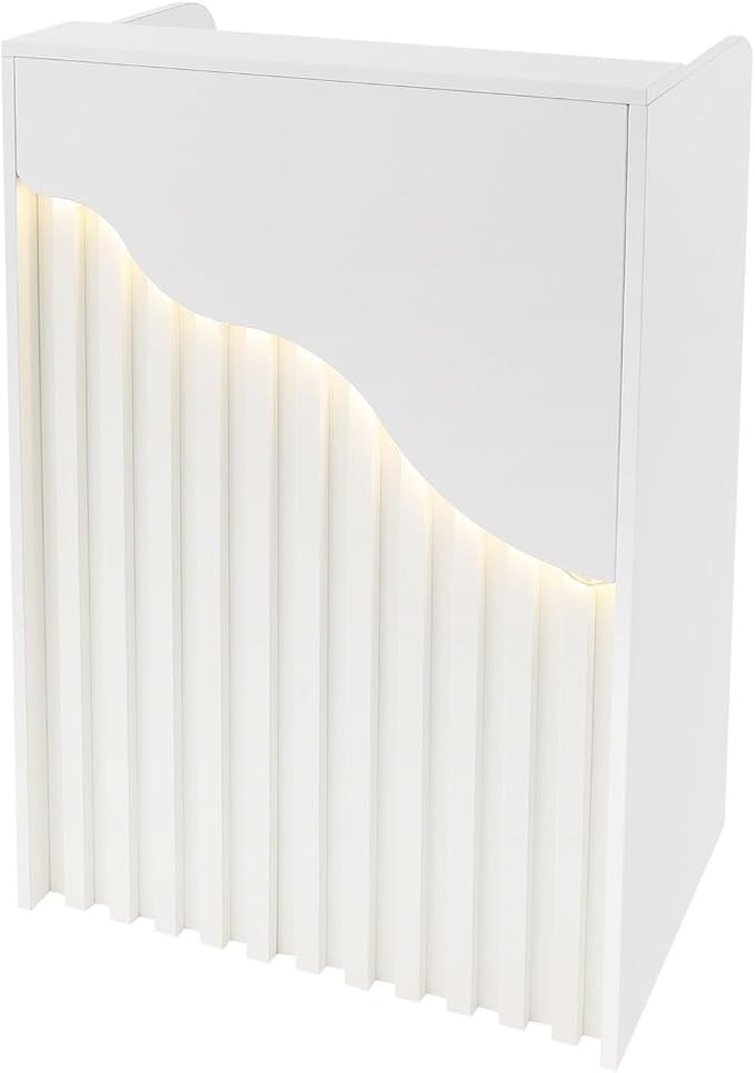 Reception Desk with Counter, Front Desk Reception Counter with LED Light & Lockable Drawer, Wooden Checkout Counter for Lobbies, Salons, Retail, Home Offices, Reception Room - Warm White