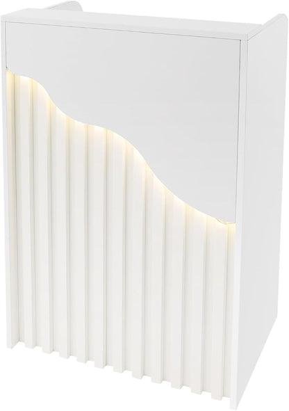 Reception Desk with Counter, Front Desk Reception Counter with LED Light & Lockable Drawer, Wooden Checkout Counter for Lobbies, Salons, Retail, Home Offices, Reception Room - Warm White