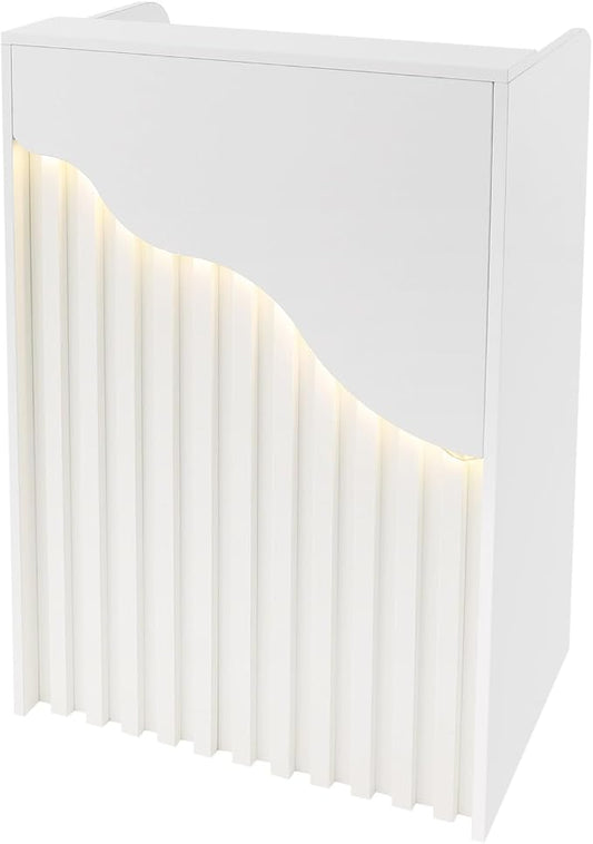 Reception Desk with Counter, Front Desk Reception Counter with LED Light & Lockable Drawer, Wooden Checkout Counter for Lobbies, Salons, Retail, Home Offices, Reception Room - Warm White
