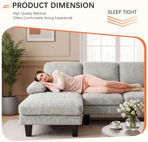 JUMMICO U Shaped Sectional Couches for Living Room, Loop Yarn