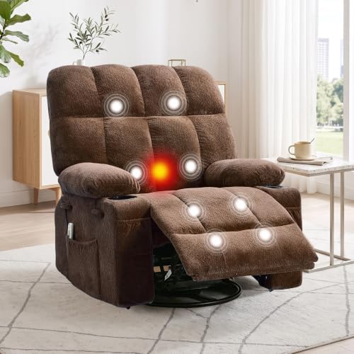 IDEALHOUSE Oversized Rocking Recliner Chair with Heat and Massage, Brown
