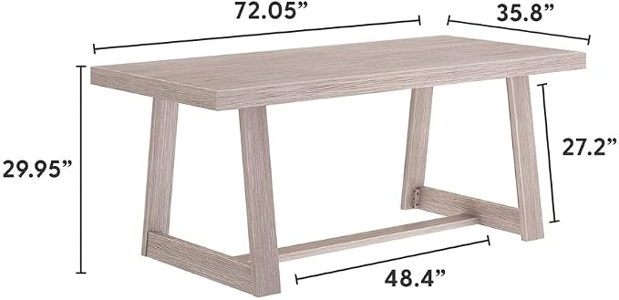 Plank+Beam 72 Inch Farmhouse Dining Table, Solid Wood Rustic Kitchen Table, Large Wooden Rectangular Dinner Table for Dining Room, Home Office, Living Room Furniture, Easy Assembly, Seashell Wirebrush