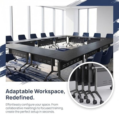 Folding Conference Table, Conference Room Tables with Wheels Foldable Large Rectangle Meeting Seminar Table for 6-12 People, Flip Top Mobile Training Table for Office Classr (4, Black 5, 70.8in)