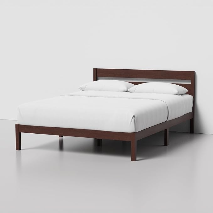 LIFEMENT Classic Wood Platform Bed Frame with Headboard, Essential, Noise Free, Under Bed Storage, No Box Spring Needed, Easy Assembly (Walnut, Queen (U.S. Standard))