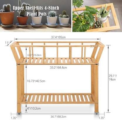 Nnewvante Bamboo Plant Stand Indoor 37.4"x11" 2 Tier Tall Organizer Shelf