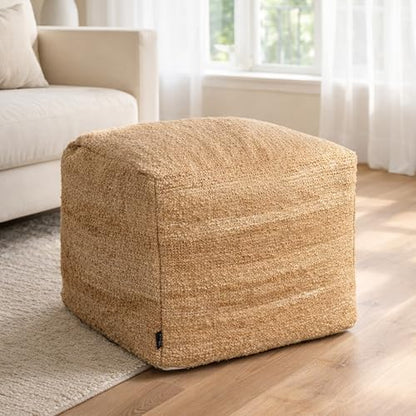 Chardin home Unstuffed Pouf Ottoman Cover, Beige, 16.5x16.5x12.9 Inches