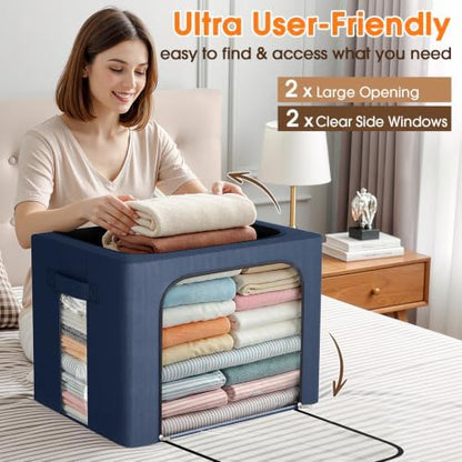 6 Pack Clothes Storage Bins with Metal Frame, Navy Blue, 40L