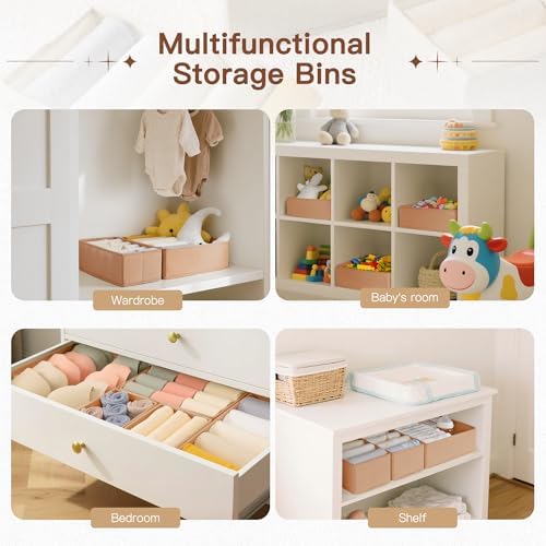 Drawer Organizer Clothes, 10 Pack Dresser Organizer for Baby Clothes, Underwear, Sock- Foldable Closet Organization and Storage Dividers Bins for Nursery, Bedroom (Brown)