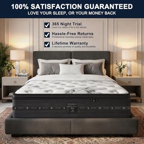 Queen Mattress 12 inch, Hybrid Queen Size Mattress in a Box, Individually Wrapped Coils & Gel Memory Foam for Back Support, Pressure Relief & Motion Isolation, Medium Firm, 365 Nights Trial