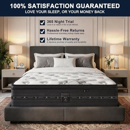 Queen Mattress 12 inch, Hybrid Queen Size Mattress in a Box, Individually Wrapped Coils & Gel Memory Foam for Back Support, Pressure Relief & Motion Isolation, Medium Firm, 365 Nights Trial
