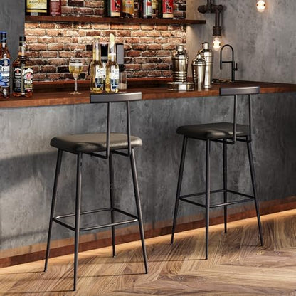 Black Bar Stool Set of 2,Tall Meta Black Barstools,Counter Bar Height Stool