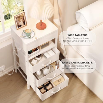 Nightstand with Lockable Hidden Compartment, 3 Drawers, White