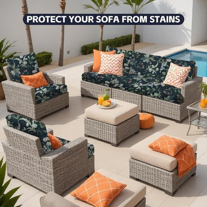 12Pcs Patio Cushion Covers, Outdoor Stretch Cushion Covers, Washable