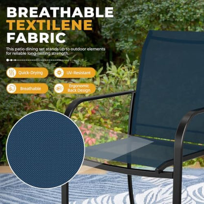 SUNCROWN 6 - Piece Outdoor Dining Set, Patio Furniture Set with 4 Textilene Dinning Chairs, 41" Metal Round Table and 1 Dark Blue 9Ft Patio Umbrella for Lawn Garden Backyard Deck, Blue