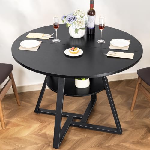 42" Round Dining Table for 2–4, Small Kitchen Table with Storage