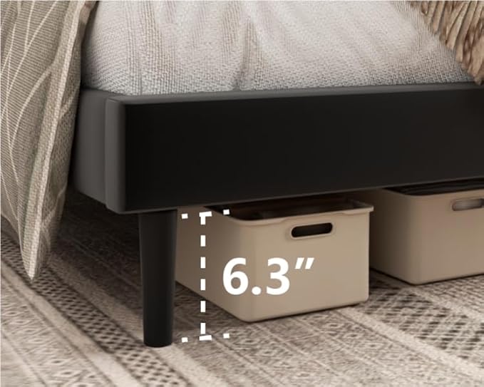 HAOARA Queen Size Platform Bed Frame with Velvet Upholstered Headboard, Queen Bed Frame with Strong Wood Slats, Box Spring Optional, Mattress Foundation, Easy Assembly Black