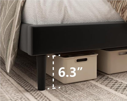 HAOARA Queen Size Platform Bed Frame with Velvet Upholstered Headboard, Queen Bed Frame with Strong Wood Slats, Box Spring Optional, Mattress Foundation, Easy Assembly Black