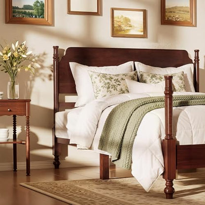 Merax Queen Size Vintage Wood Spindle Post Bed with Headboard