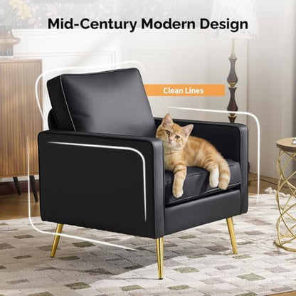 VINGLI Faux Leather Accent Chair, Modern Armchair with Gold Legs Easy Clean