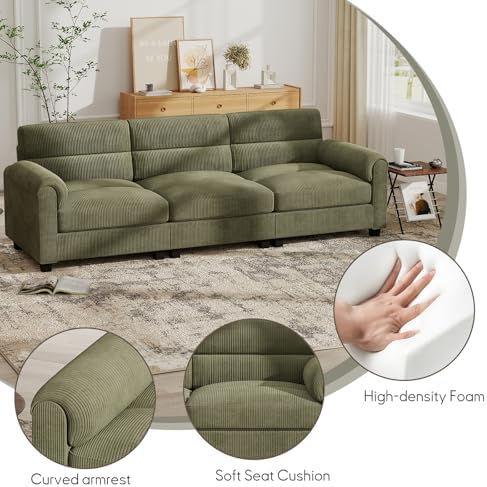 Bonzy Home 3 Seater Couch for Living Room, Corduroy, Green
