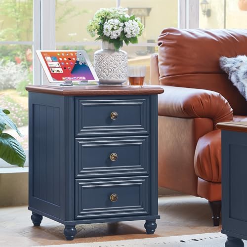 RWYHG 18" Night Stand with Charger Station, Nightstand with 3 Drawers