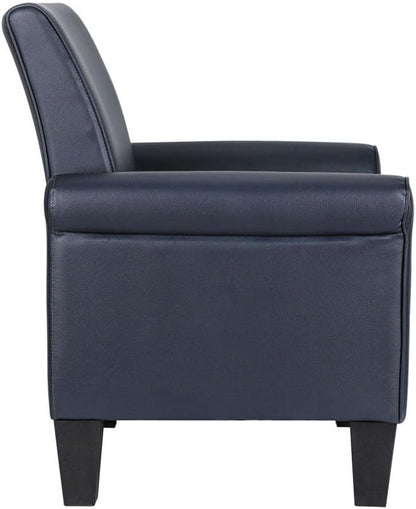 Mid-Century Modern Leather Accent Chairs Overstuffed Leather Living Room Chair Upholstered Comfortable Club Chair PU Leather Armchair for Bedroom Office Waiting Room -Dark Blue