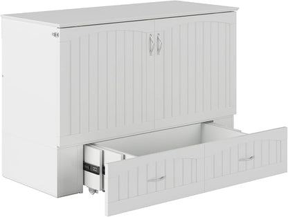 AFI, Southampton Murphy Bed Chest Full with 6" Mattress, Built-in USB Charger & Storage Drawer, White