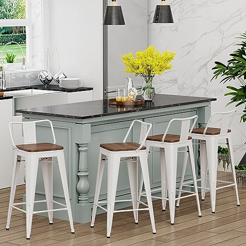 Yongchuang 26 inch Metal Bar Stools Set of 4, Counter Height, Cream White