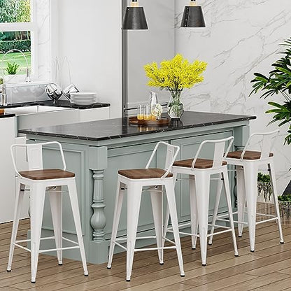 Yongchuang 26 inch Metal Bar Stools Set of 4, Counter Height, Cream White
