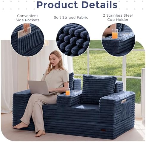 MAXYOYO Sofa Bed, 64-Inch Boneless Loveseat with 2 Cup Holders