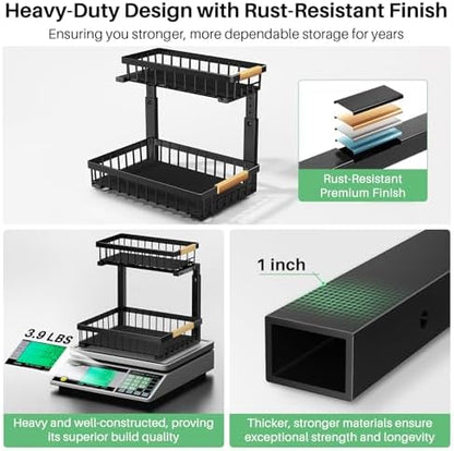 Under Sink Organizer, Thickened L-Shaped 2 Tier Pull Out Cabinet Storage
