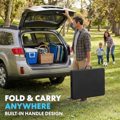Simpli-Magic 4ft Portable Plastic Folding Table – Indoor & Outdoor Heavy-Duty Foldable Utility Table w/Handle for Party & Camping (Black)