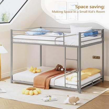 JOYMOR Bunk Bed Full Over Full, ASTM-Certified Twin Bed for Kids (Silver)
