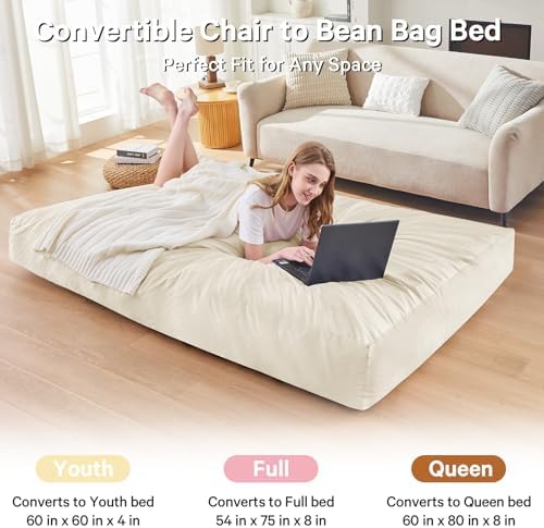 Bean Bag Chairs for Adults - Giant Bean Bag Convertible Floor Sofa