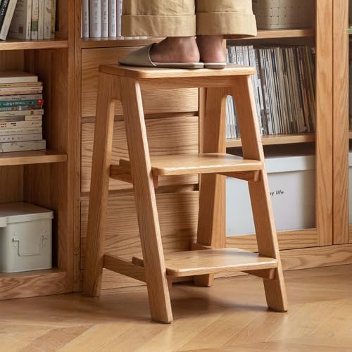 100% Solid Oak Wood 3 Step Stool, Multifunctional 3-Tier End Table Nightstand Plant Stand Counter Barstool Dining Stool for Living Room Bedroom Kitchen (Natural Oak, 3-Tier)