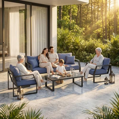 Oversized Modern Outdoor Patio Furniture Set with 5" Thick Cushions, Deep Seats & Wide Armrests, Comfortable Aluminum All-Weather Rustproof UV-Resistant Frame, 4-Seater for Garden, Backyard, Poolside