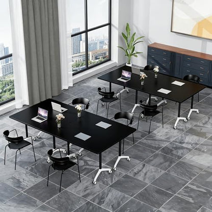 Folding Conference Table, Conference Room Tables with Wheels Foldable Large Rectangle Meeting Seminar Table for 6-12 People, Flip Top Mobile Training Table for Office Classr (4, Black 2, 47.2in)