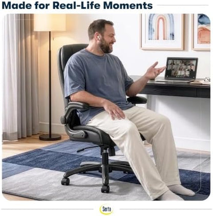 Serta Big and Tall Office Chair with Lumbar Support, Flip Arm Leather Chair
