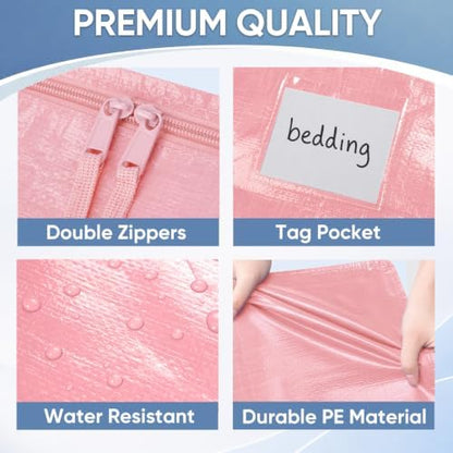 TICONN 8 Pack Extra Large Moving Bags Heavy Duty with Zippers & Carrying Handles, Durable Storage Bags Moving Boxes for Closet Organizers and Storage (8 Pack, Coral)