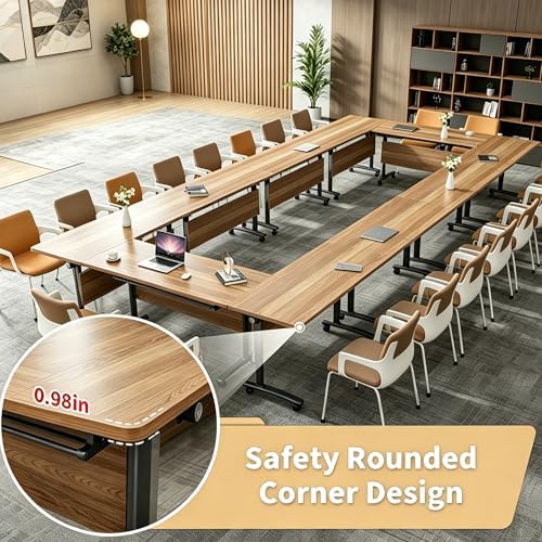 Folding Conference Table, Conference Room Tables with Wheels Foldable Large Rectangle Meeting Seminar Table for 6-12 People, Flip Top Mobile Training Table for Office Classr (4, Walnut 3, 55.1in)