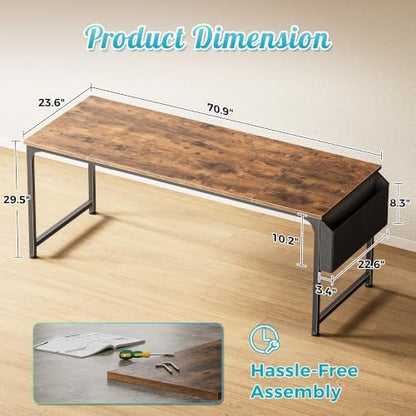 PRAISUN 71'' Computer Desk with Fabric Storage Bag & 2 Hooks