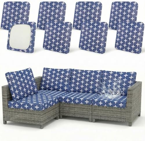 8 Pack Outdoor Cushion Covers, Water Resistant, High Stretch Fit