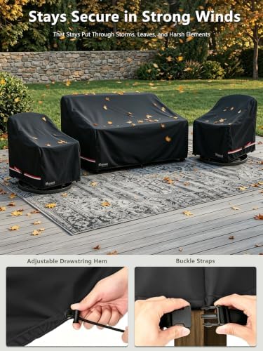 Bitubi Outdoor Waterproof 3-Piece Patio Furniture Covers Set, Black